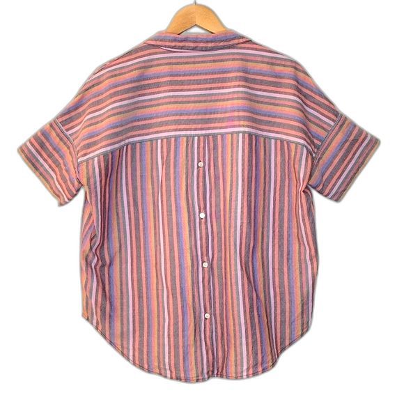 MADEWELL Courier Button Back Rainbow Stripe Boxy V-Neck Shirt size Small - Picture 7 of 12